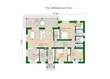 Проект жилого одноэтажного дома с размерами 15 м на 11 м - P254