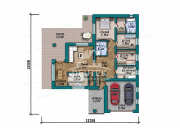 Проект квадратного одноэтажного дома с двухместным гаражом - LK-310
