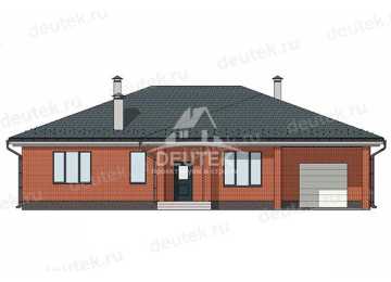 Проект квадратного одноэтажного дома с гаражом и верандой - LK-379
