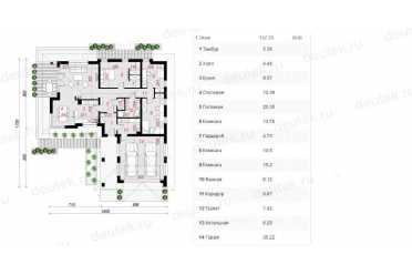 Проект европейского дома с одноместным гаражом 16 на 17 метров DTA100116