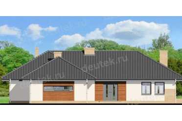 Проект европейского одноэтажного дома с двухместным гаражом и камином 20 на 20 метров DTS100031