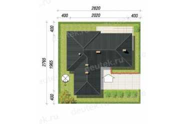 Проект европейского одноэтажного дома с двухместным гаражом и камином 20 на 20 метров DTS100031